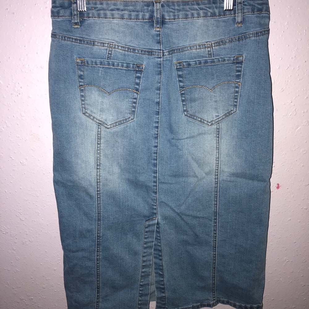 Below Knee Jean Skirt With Slit.